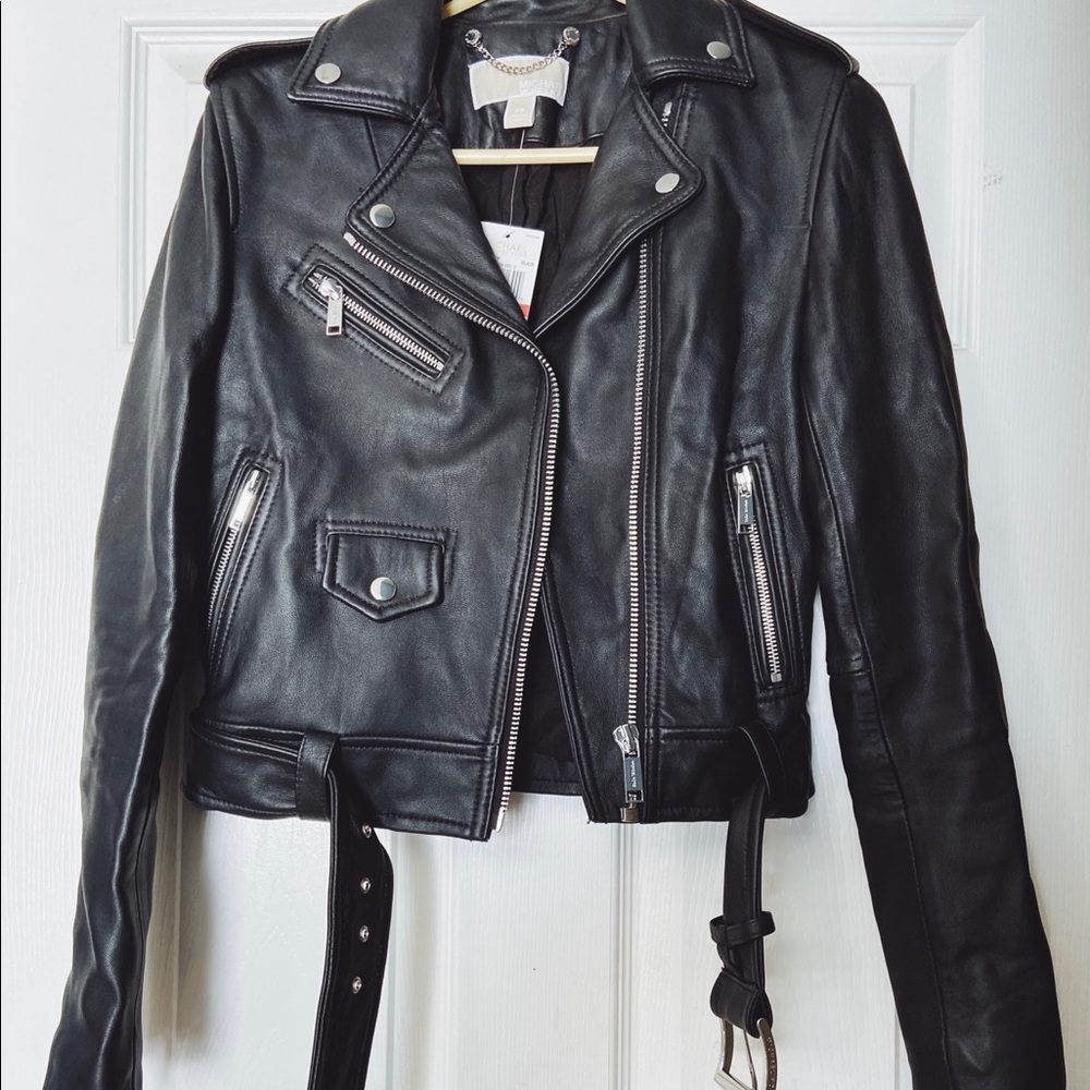 Michael Kors Black Leather Moto Jacket BNWT